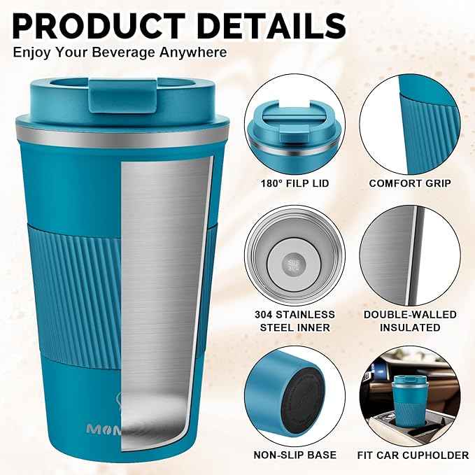 MOMSIV 17oz Travel Mug, Insulated Coffee Cup with Leakproof Lid, Vacuum Stainless Steel Double Walled Reusable Tumbler for Hot and Cold Water Coffee and Tea In Travel and Car