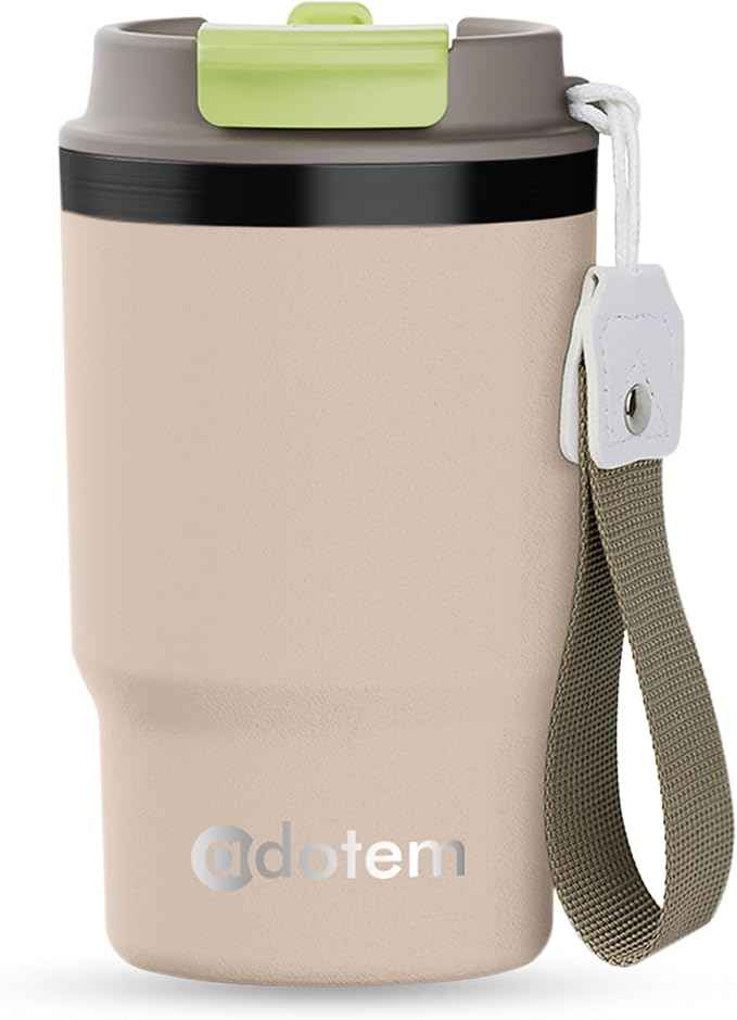 Insulated 16oz Stainless Steel Tumbler Mug Leakproof Double Walled Vacuum Thermal Coffee Cup with 2-in-1 Straw & Lid, Cupholder-Friendly Travel Mug for Hot & Cold Drinks (Beige)