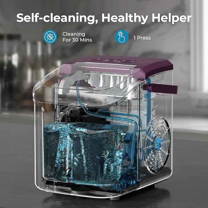 Countertop Ice Maker Machine, 8 Ice Cubes in 6 mins, 26lb/Day Bullet Ice with 2 Sizes- Portable Mini, Energy Saving & Basket/Scoop for Home/Party/Travel/Camping/Bar,Purple