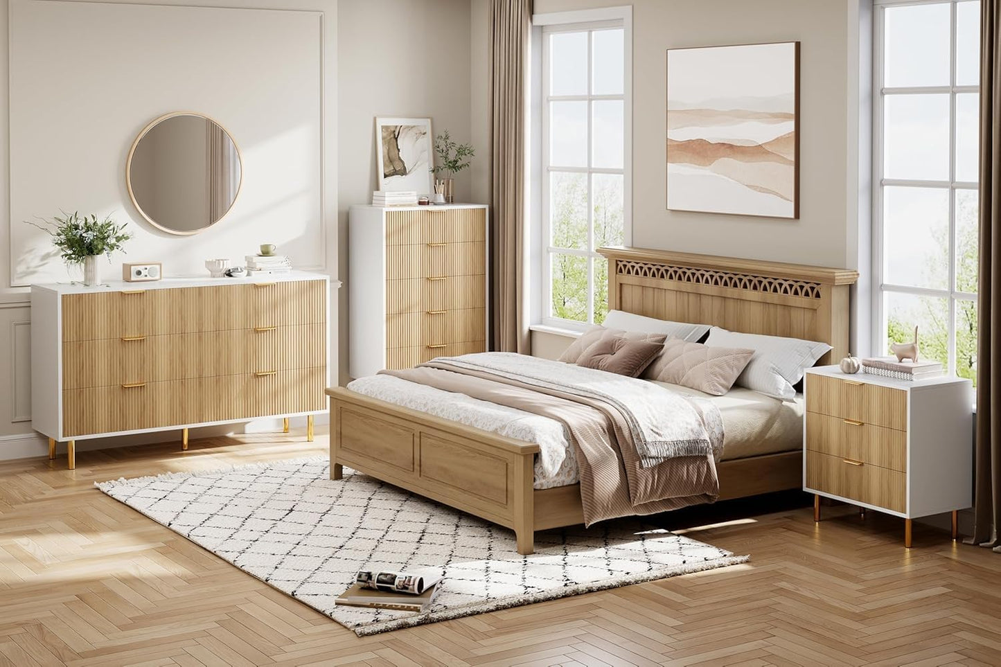 GAOMON 6 Drawer Dresser, Wood Chest of Drawers Organizer Storage with Gold Handle, Large Storage Cabinet, Modern Design Dresser for Bedroom, Living Room, Closet, Hallway, Entryway, Natural