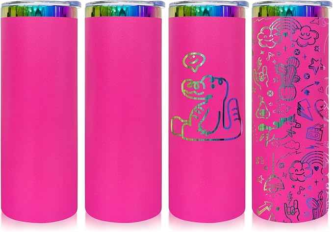 20 oz Skinny Tumblers Stainless Steel Tumbler with Lid and Straw Double Wall Vacuum Insulated Coffee Mug 20oz Powder Coated Cup for Hot and Cold Drinks(Rosy,4 pack)