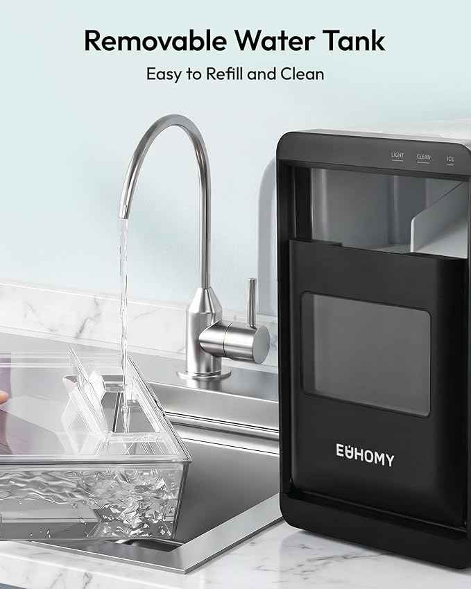 EUHOMY Nugget Ice Maker Countertop, 44Lbs/24H Sonic Ice Maker Machine, Self-Cleaning Pellet Ice Makers with Ice Scoop&Basket, Countertop Pebble Ice Maker for Home/Kitchen/Office