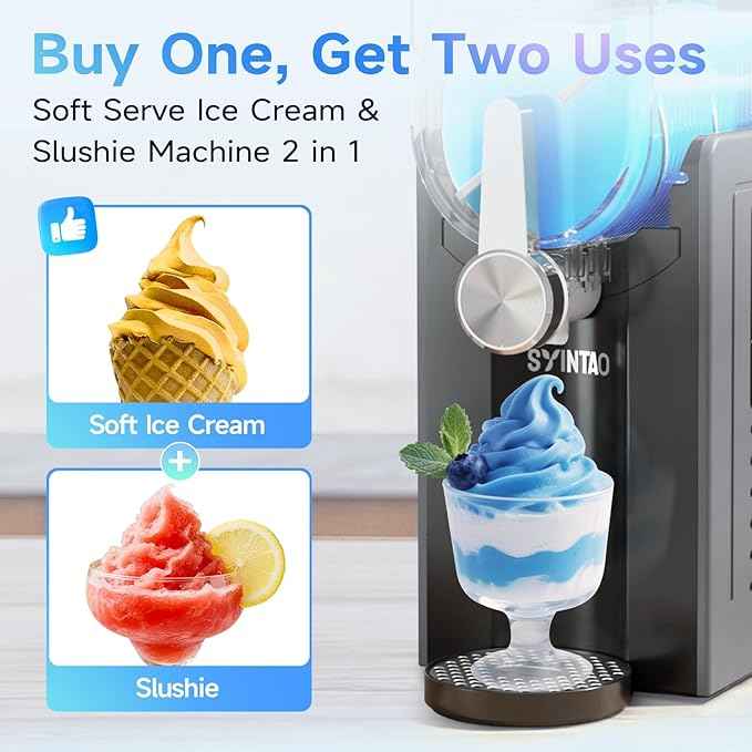 SYINTAO 2-in-1 Slushie & Soft Serve Ice Cream Maker, 96oz Vessel No-Ice-Needed Frozen Drink Machine with LED Display, 6 Preset Modes, Auto-Clean & Delay Timer – Gift for Family
