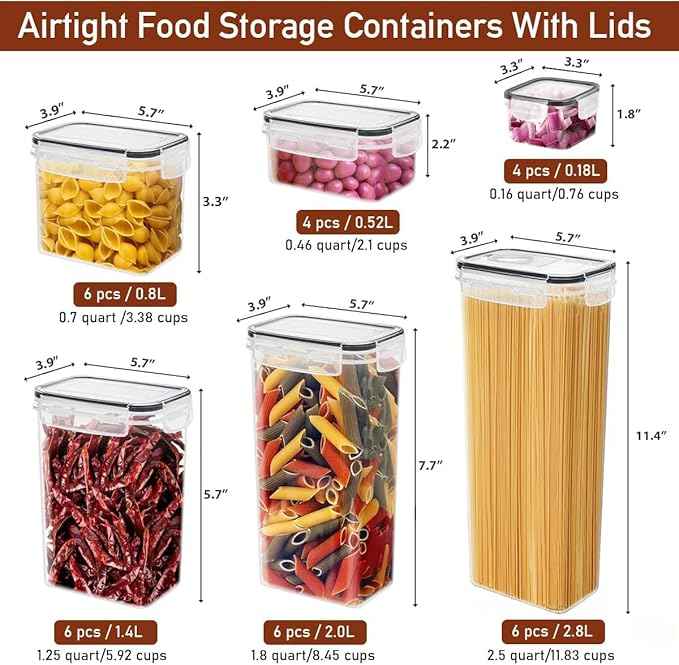 JUJOJB 64 PCS Airtight Food Storage Containers With Lids BPA Free,6 Pack With Pouring Spout Cereal Containers Storage for Kitchen Pantry Organization and Storage,Dishwasher safe,Labels Marker