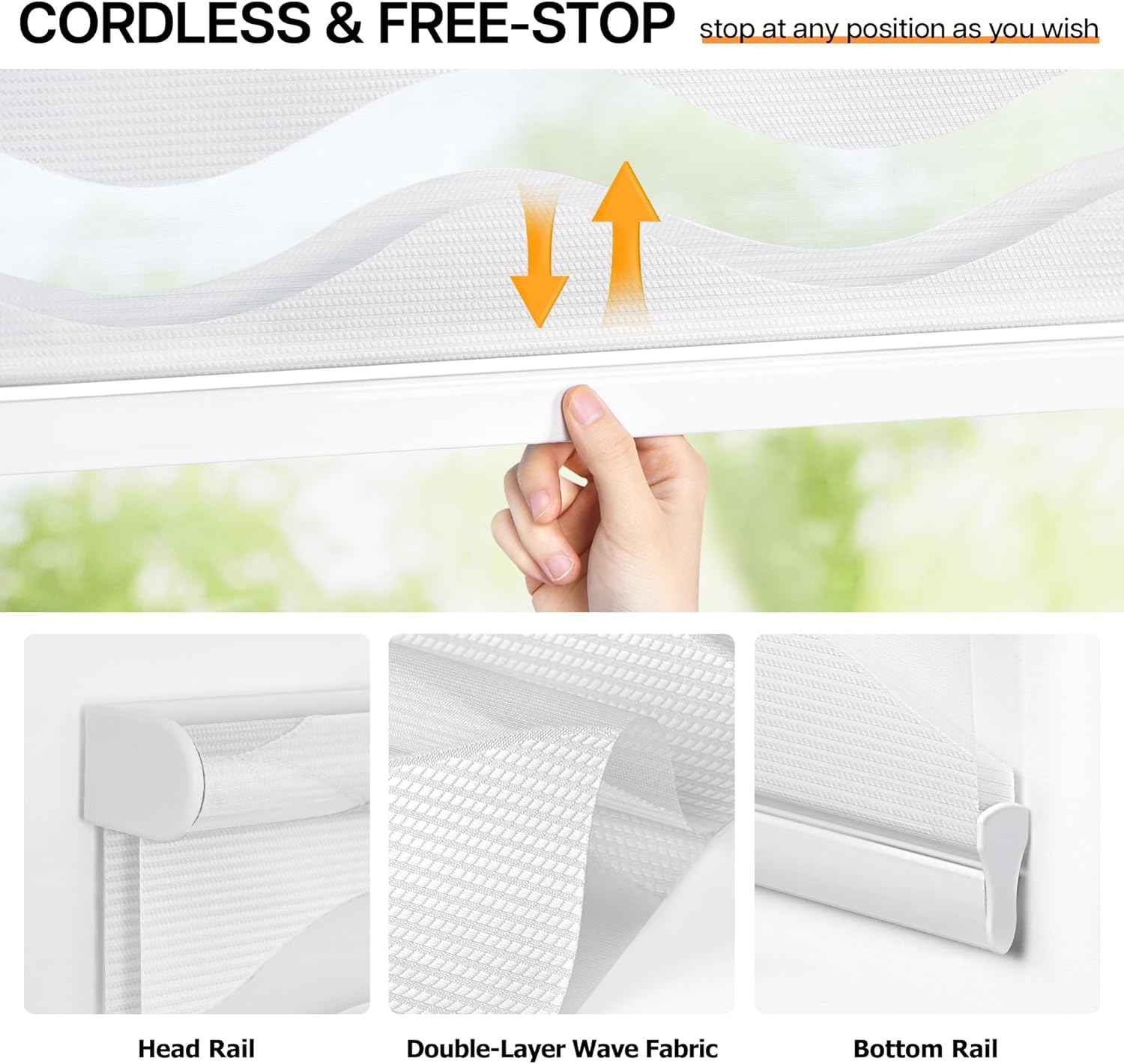 LazBlinds No Drill Cordless Zebra Blinds for Indoor Windows, Dual Layer Light Control Roller Shades for Day and Night, Light Filtering Sheer Shades for Home, 27" W x 48" H, White