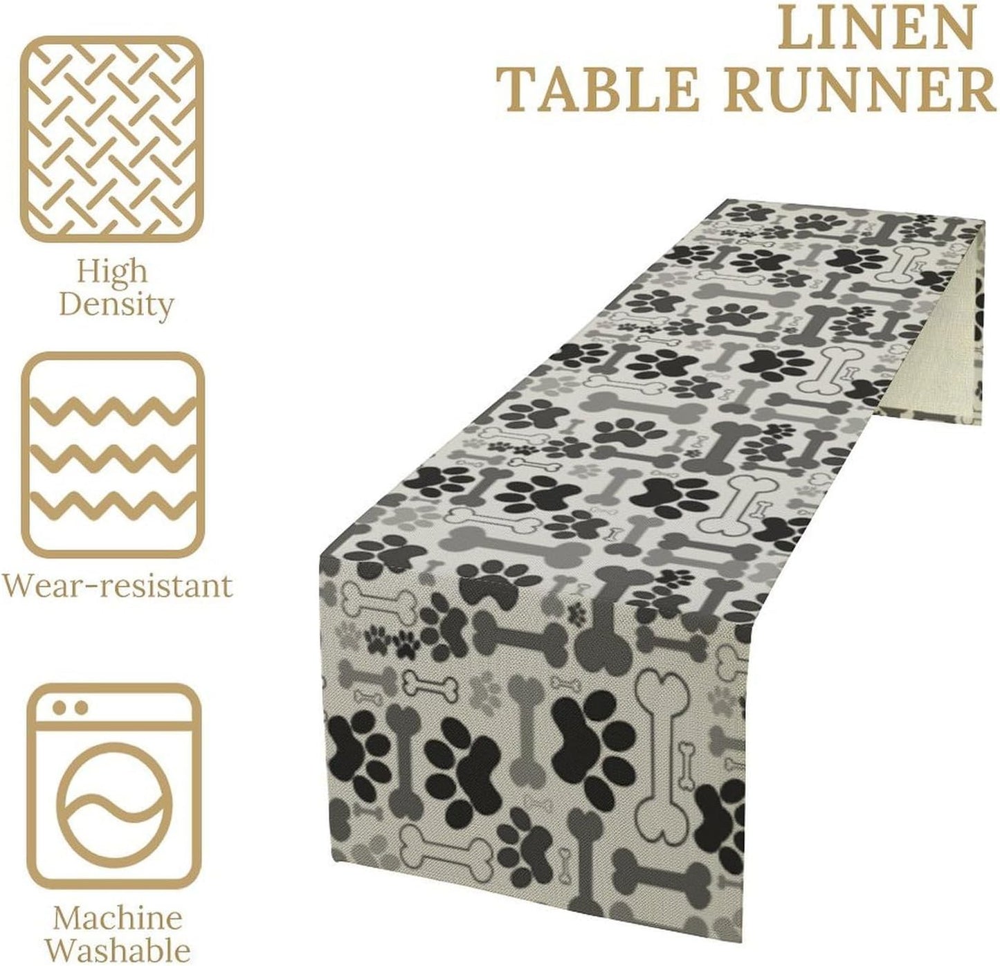 Dog Paw Table Runner,Gray Cartoon Dog Paw and Bones Puppy Dog Birthday Party Decoration Farmhouse Dining Room Kitchen Home Decor 13x36 Inch