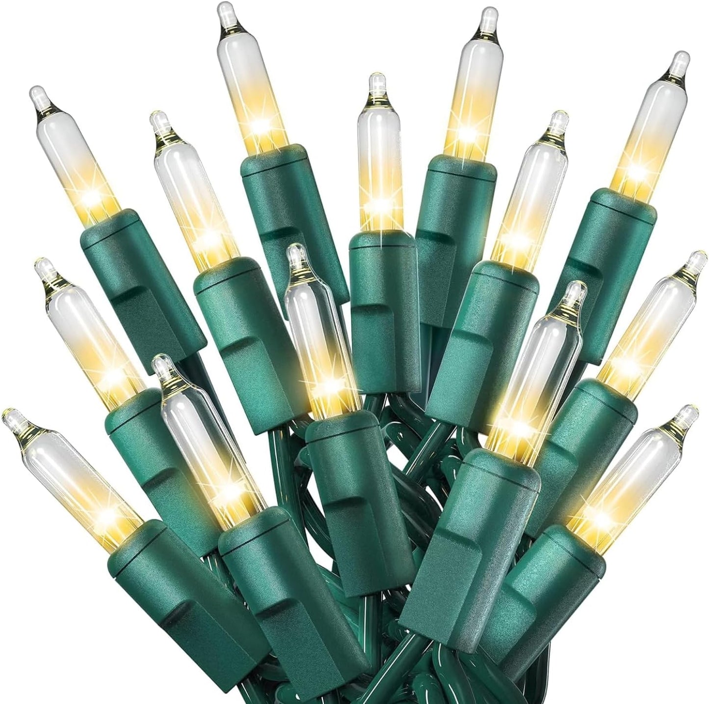 PREXTEX 300 Count Clear Christmas Tree Lights with Green Wire - 60 ft Warm White Twinkle Lights for Indoor or Outdoor Use - Holiday Fairy String Lights for Christmas Trees, Patios, and More