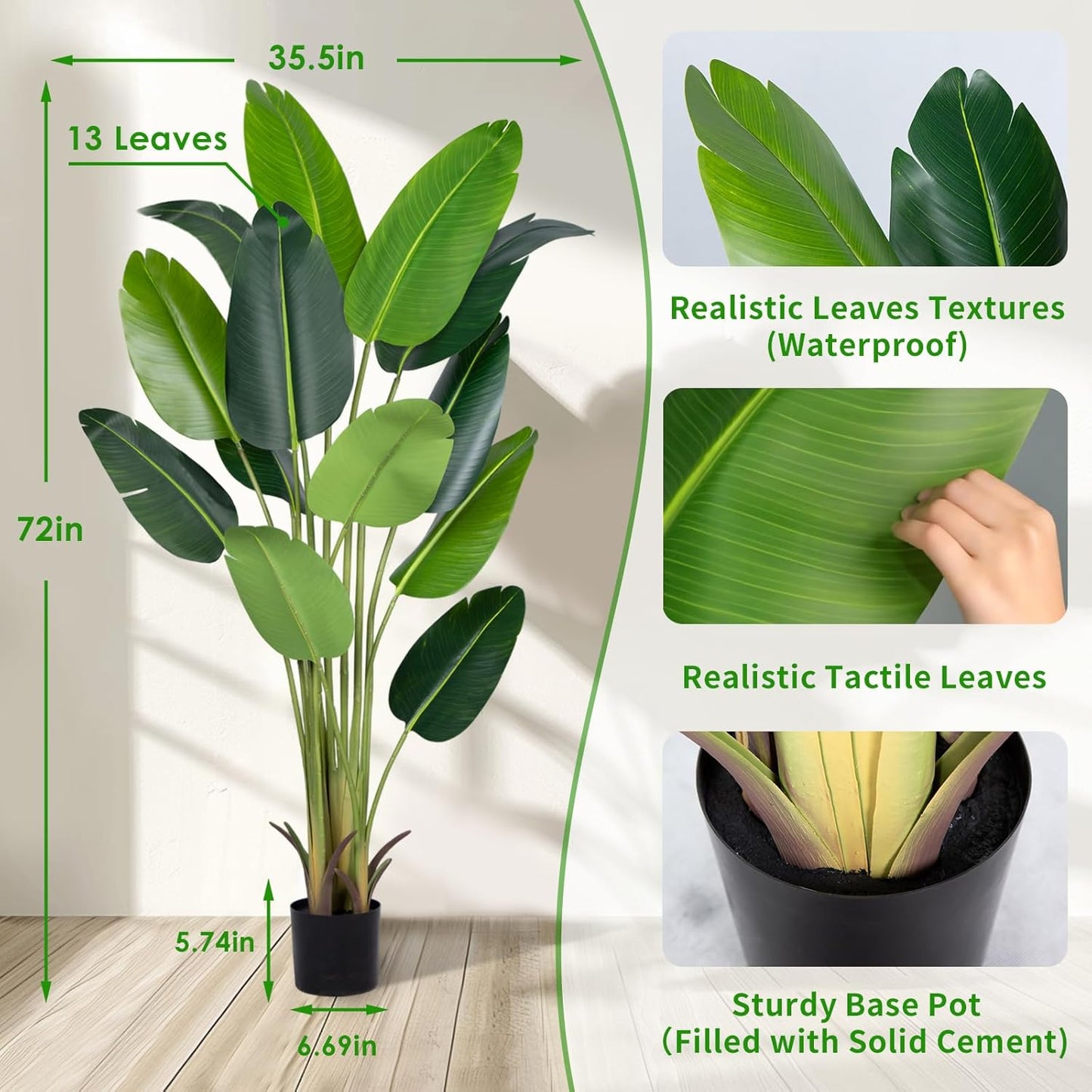Artificial Bird of Paradise Plant 6Ft Fake Tropical Palm Tree with 13Trunks Faux Banana Leaf Trees in Pot for Home Indoor Outdoor Office Modern Decor Housewarming Gift（2Pcs）