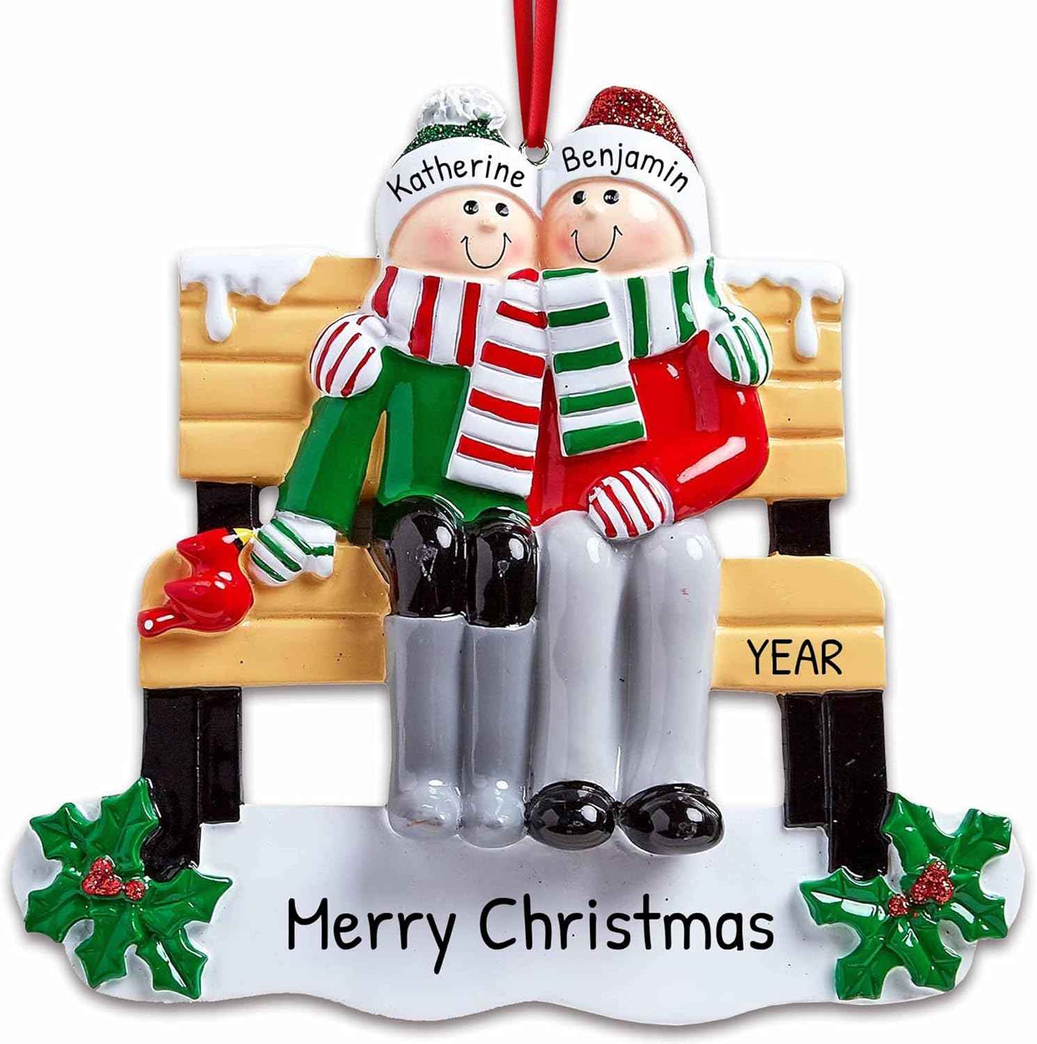 3D Personalized Our First Christmas Ornament 2025 | Custom Bench Couple Ornaments Romantic Holiday Couples Ornament 2025 Family of 2 Unique for a Couple Ornaments Couples Unique Gifts