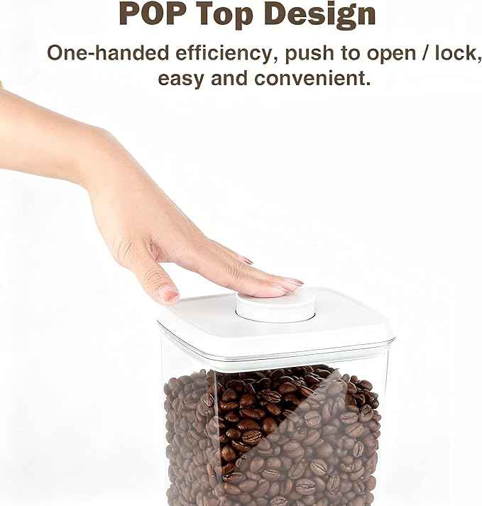 Pop Airtight Food Storage Containers with Lids Stackable Containers for Kitchen Pantry Organization Ideal for Cereal Snacks Flour Sugar Coffee and Spaghetti (gray, 4.2qt)