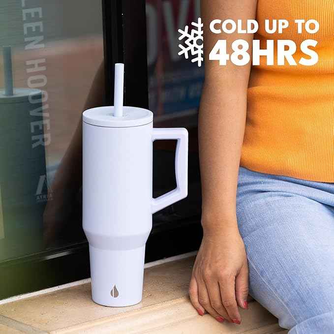 Elemental 40 oz Tumbler with Handle and Straw - Spill Proof Insulated Stainless Steel Commuter for Cold Beverages - Travel Coffee Mug with 2 Straws & Spill Proof Lid - 40oz - Ice Blue