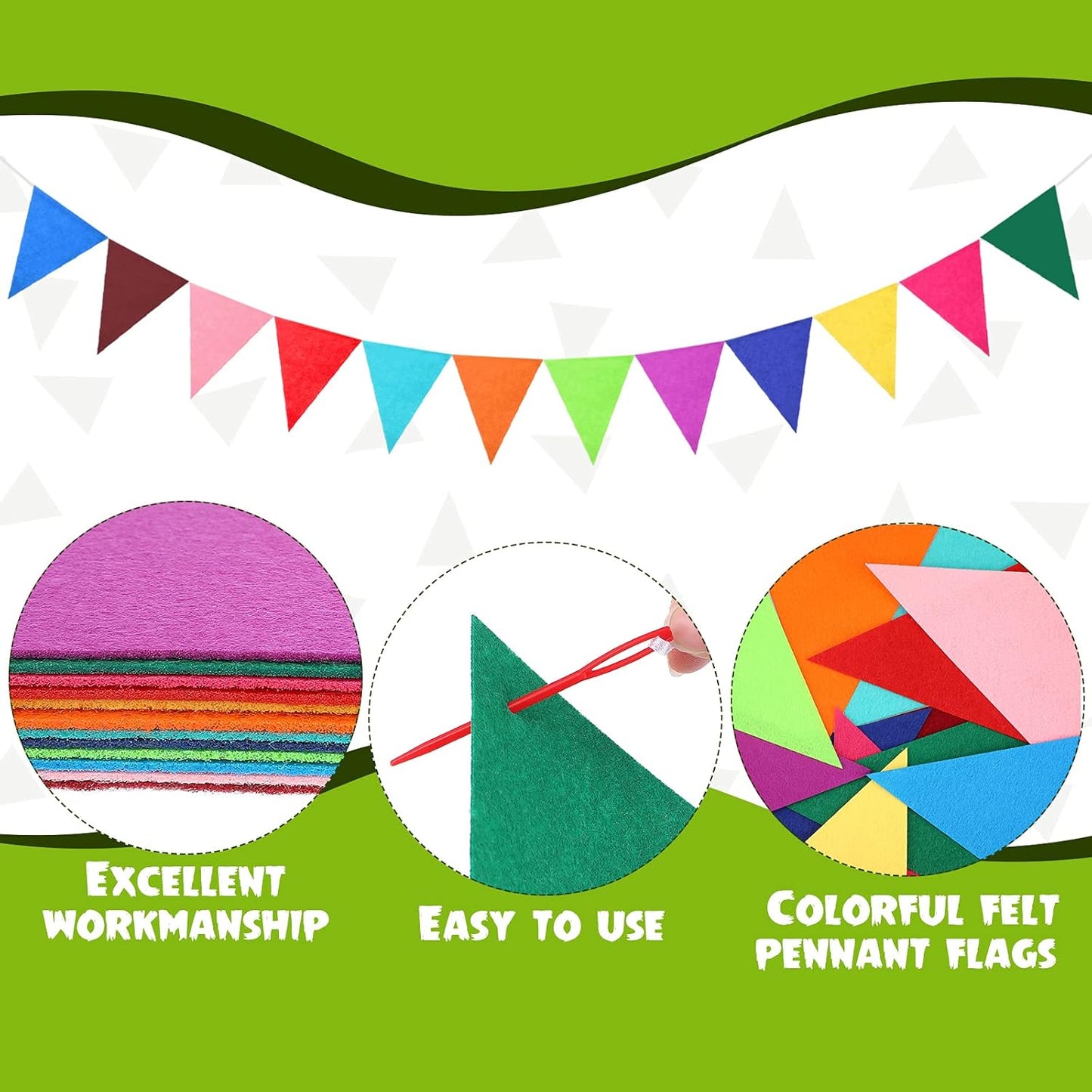 Irenare 9.8 ft Pom Pom Garland Felt Colorful Tassel Banner Christmas Party Pompoms Garland Decorations Felt Pennant Banner for Classroom Home Mantel Fireplace Birthday(Multicolor)