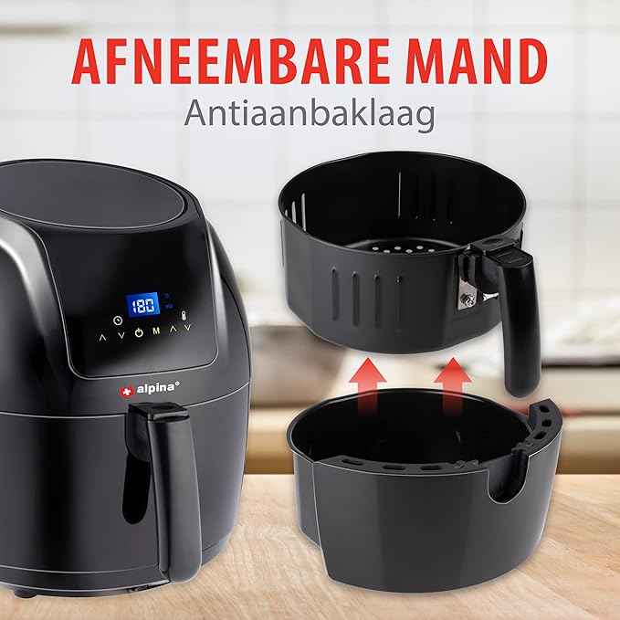 alpina Air Fryer Oil Free Deep Fryer 5 Litre Electric Deep Fryer with Non-Stick Coating Digital Touch Screen 7-8 People