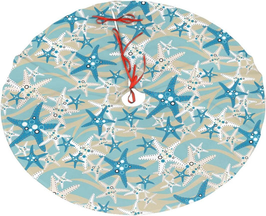 Christmas Tree Skirt,Beach Starfish Xmas Tree Skirt Rustic Farmhouse Tree Skirt for Christmas Decor Xmas Holiday Home Party Decorations48