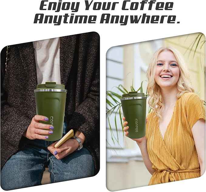 SPLMIFA Travel Coffee Mugs Leak-Proof, Reusable Coffee Cups with Lids, Stainless Steel Vacuum Insulated Coffee Tumblers, Thermal Insulation Cups for Men and Women Hot & Cold Drinks(2nd-Green, 17OZ)