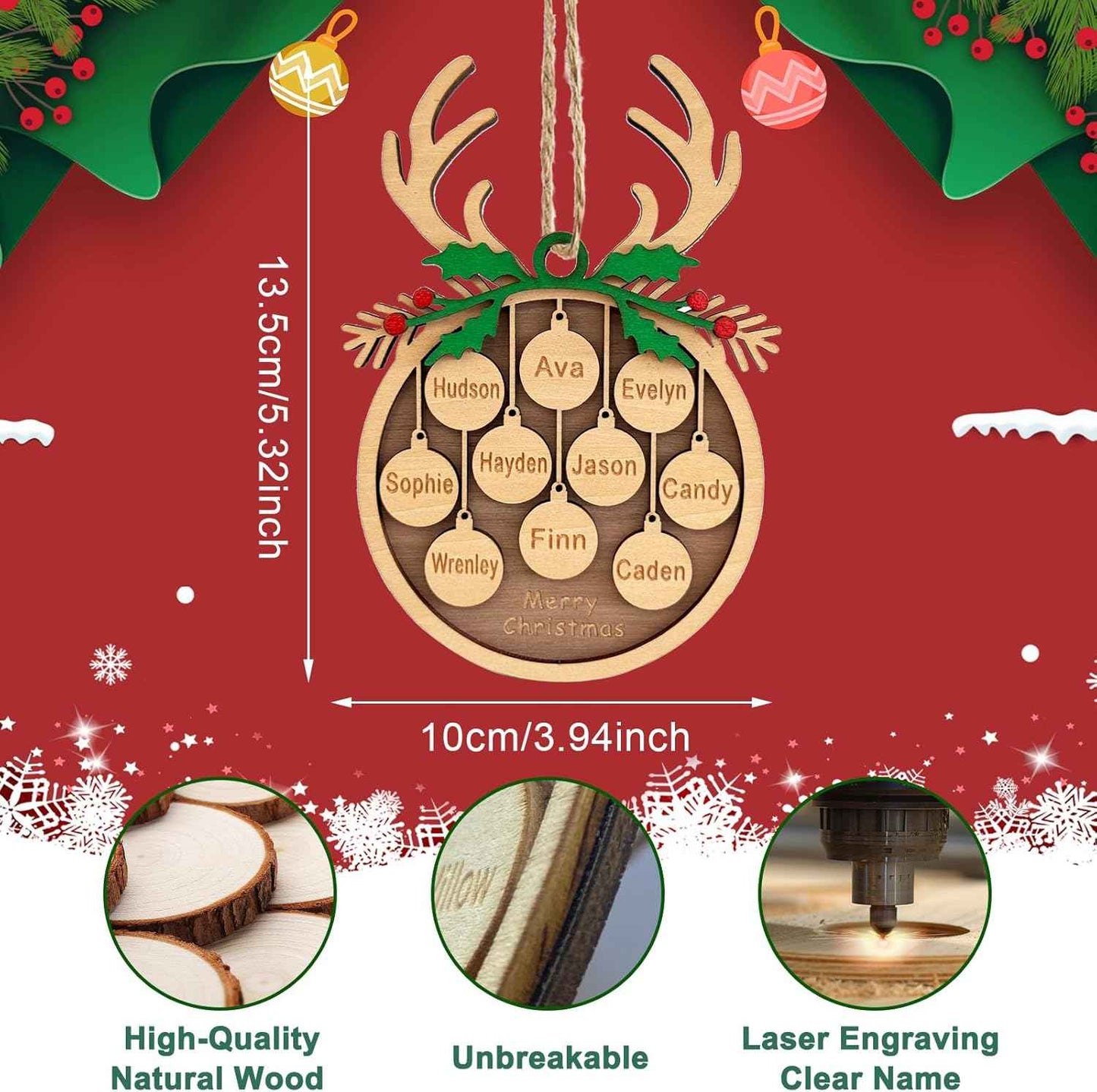 Personalized Christmas Ornaments with Family Names 2025 Custom Ornaments for Christmas Tree Personalized Xmas Ornament Gifts for Family (Style 1)