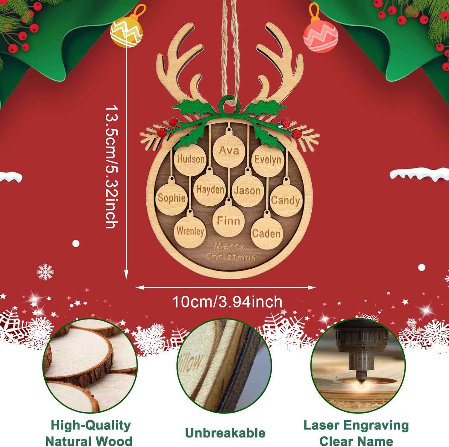 Personalized Christmas Ornaments with Family Names 2025 Custom Ornaments for Christmas Tree Personalized Xmas Ornament Gifts for Family (Style 1)