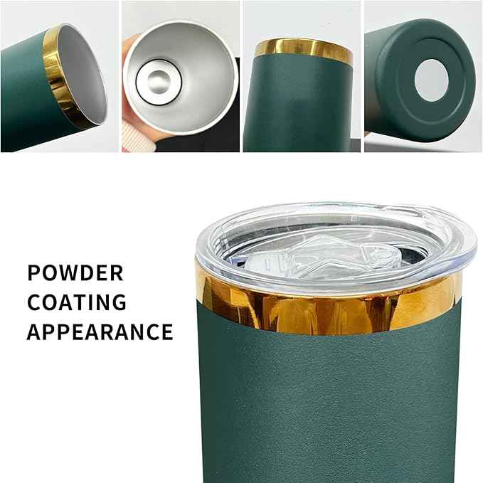 20 oz Skinny Tumblers Stainless Steel Tumbler with Lid and Straw Double Wall Vacuum Insulated Coffee Mug 20oz Powder Coated Cup for Hot and Cold Drinks(Green,1 pack)