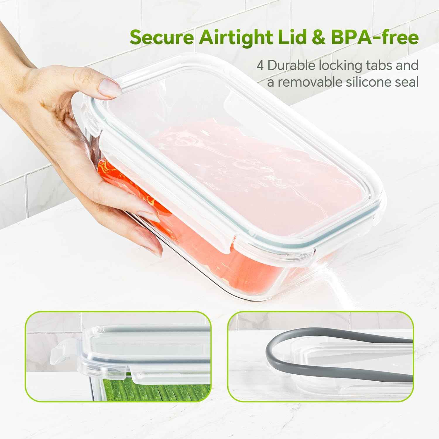 5-Pack 35 oz Borosilicate Glass Food Storage Containers with Lids, Stackable Airtight Glass Meal Prep Containers for Lunch & Leftover, BPA-Free & Leak Proof, for Microwave, Oven, Dishwasher