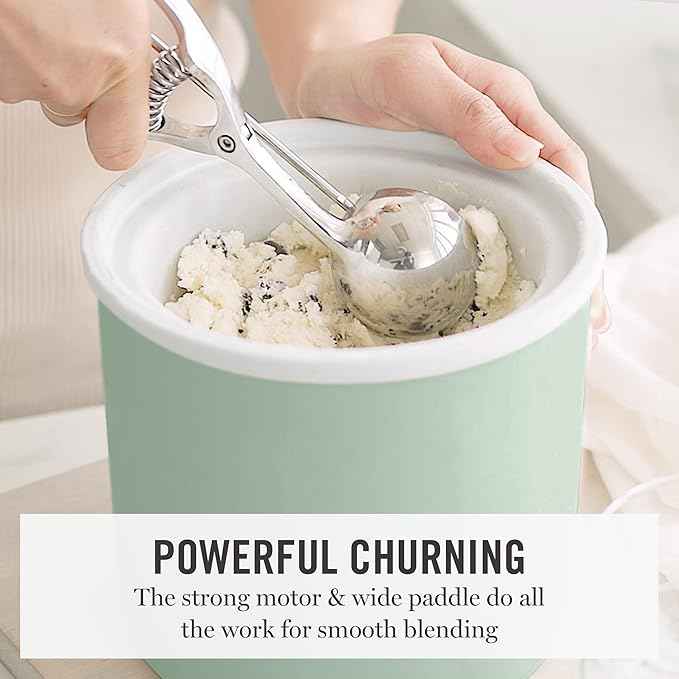 Martha Stewart Ice Cream Maker, 2 Quart Double-Insulated Freezer Bowl, Sorbet & Frozen Yogurt, Ready in 20 Minutes, Mix-Ins Chute, Easy to Clean, Honeydew Green