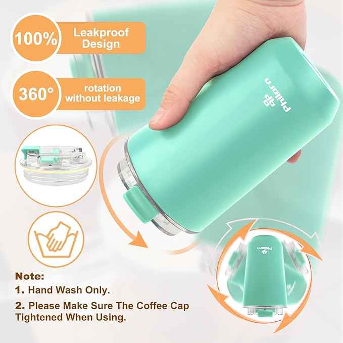 PHILORN Coffee Mug 12 OZ Tumbler, Green Travel Coffee Mug with Lid, Coffee Thermos for Hot & Cold Drinks, Insulated Stainless Steel Travel Coffee Cup with Double Wall