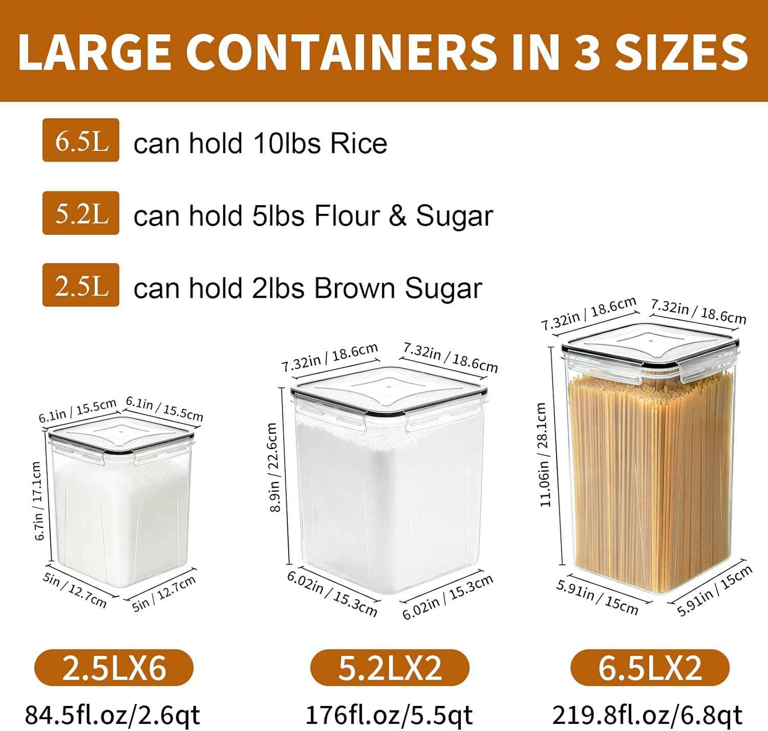 Flour Sugar Storage Containers, 10 Pack Large Airtight Food Storage Containers with Lids for Kitchen Pantry organization and storage, BPA Free Plastic Canisters Sets for Cereal, Rice and Baking