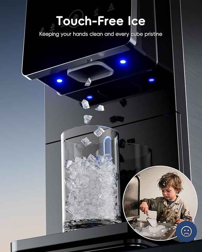 ecozy Nugget Ice Makers Dispenser 40 lbs Per Day Pebble Sonic Ice Machine Countertop, Touch-Free Ice, Self-Cleaning, Mistalo Drop Slim for Home Kitchen Office