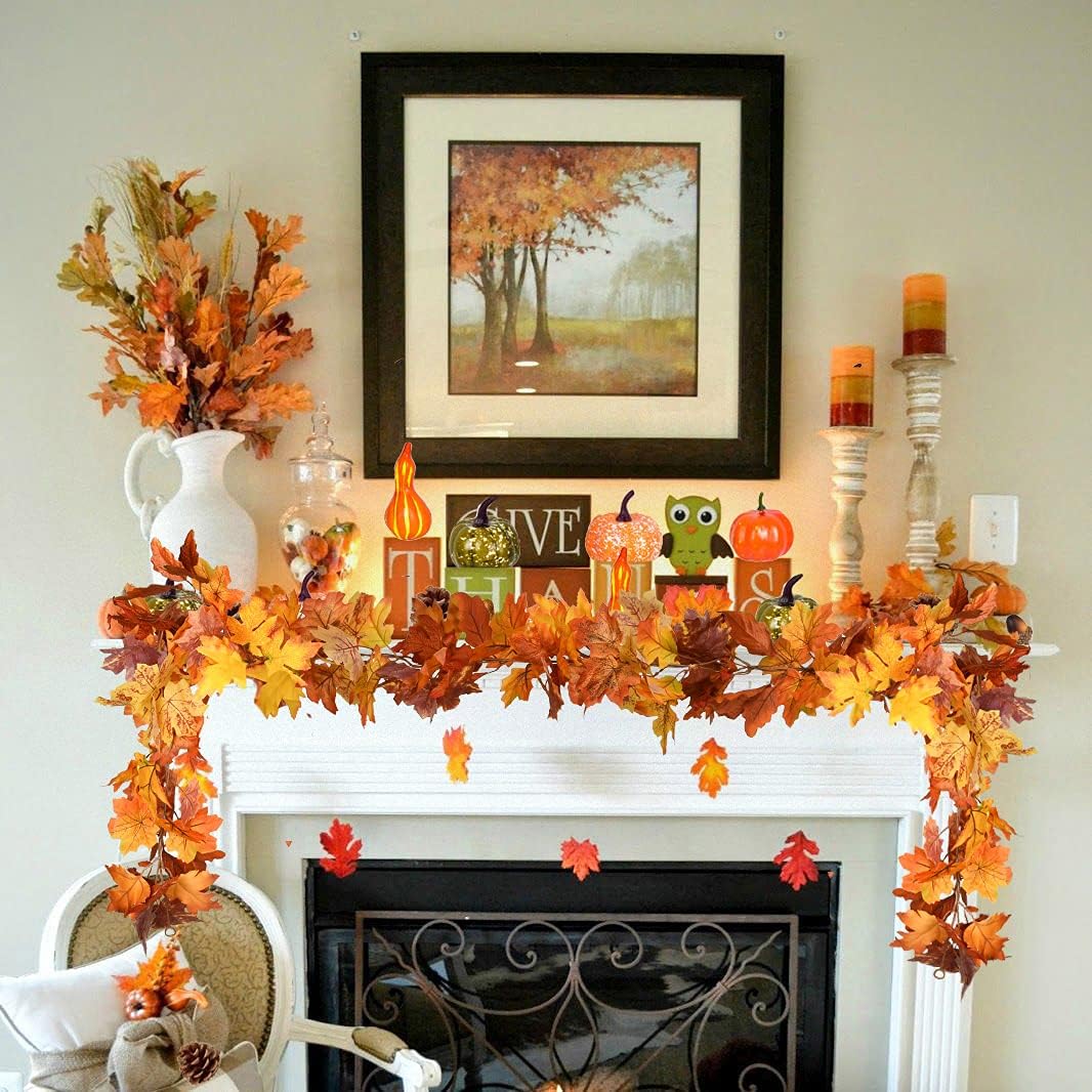 Artiflair 2 Pack Fall Maple Leaf Garland, 5.9Feet/Strand Hanging Vine Artificial Autumn Foliage Thanksgiving Decor for Home Wedding Fireplace Party Christmas