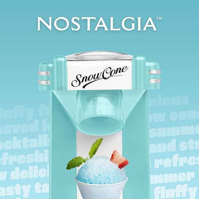 Nostalgia Retro Snow Cone Machine – Single-Serve Countertop Size – Shaved Ice Maker for Snow Cones, Slushies, & Hawaiian Ice - Includes Reusable Plastic Cup – Aqua