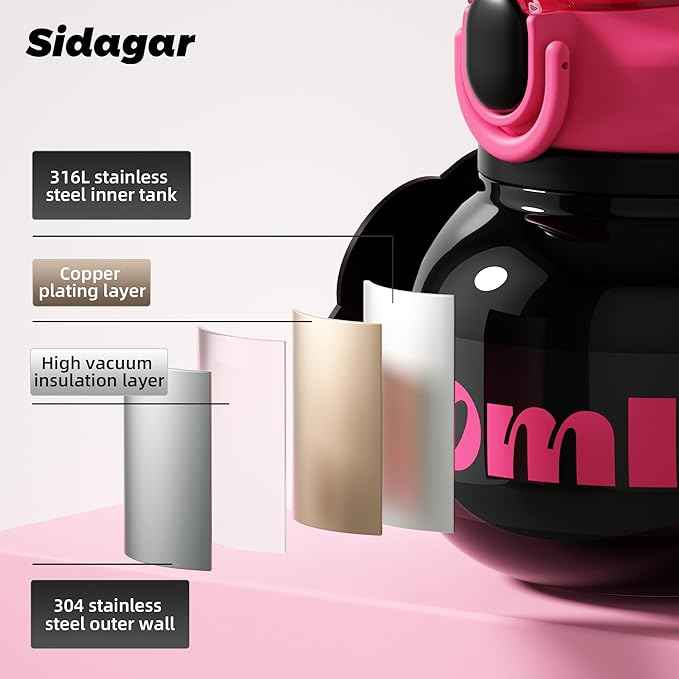 27 oz Water Bottle with Straw and Carry Handle, Black Wide Mouth Vacuum Insulated Stainless Steel Bottles Easy Carry Tumbler for Women