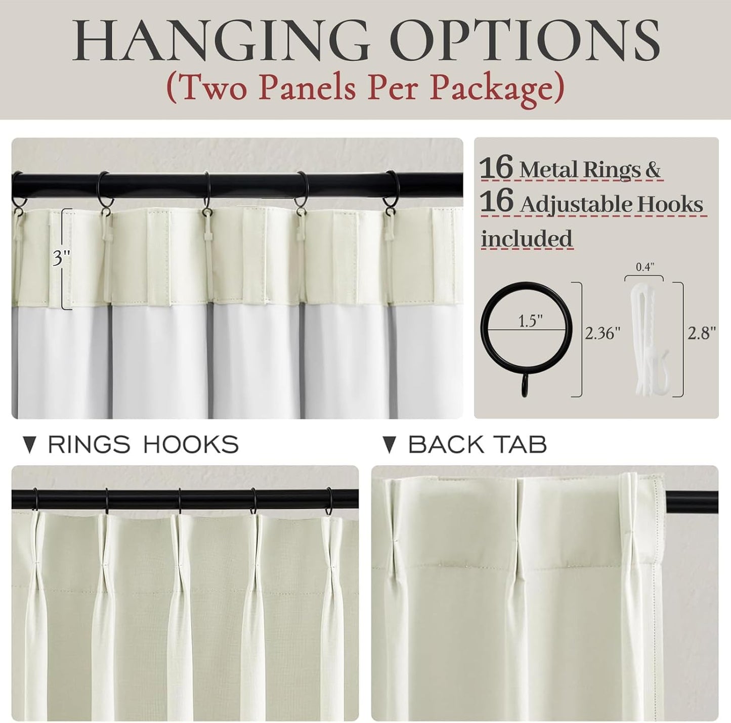 Custom Long 105 Inch Curtains Blackout for Living Room 2 Panels Set Pinch Pleated Noise Cancelling, Modern Cream White 105 Inch Linen Thermal Window Drapes for Winter 40" Wx105 Lx2