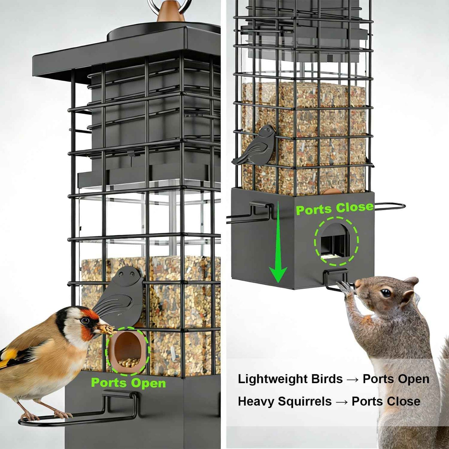 KRUOO Heavy Duty Metal Squirrel Proof Bird Feeder, 2.5LB Large Capacity, Weather Resistant, Easy Refill & Clean, Hanging Wild Bird Feeder