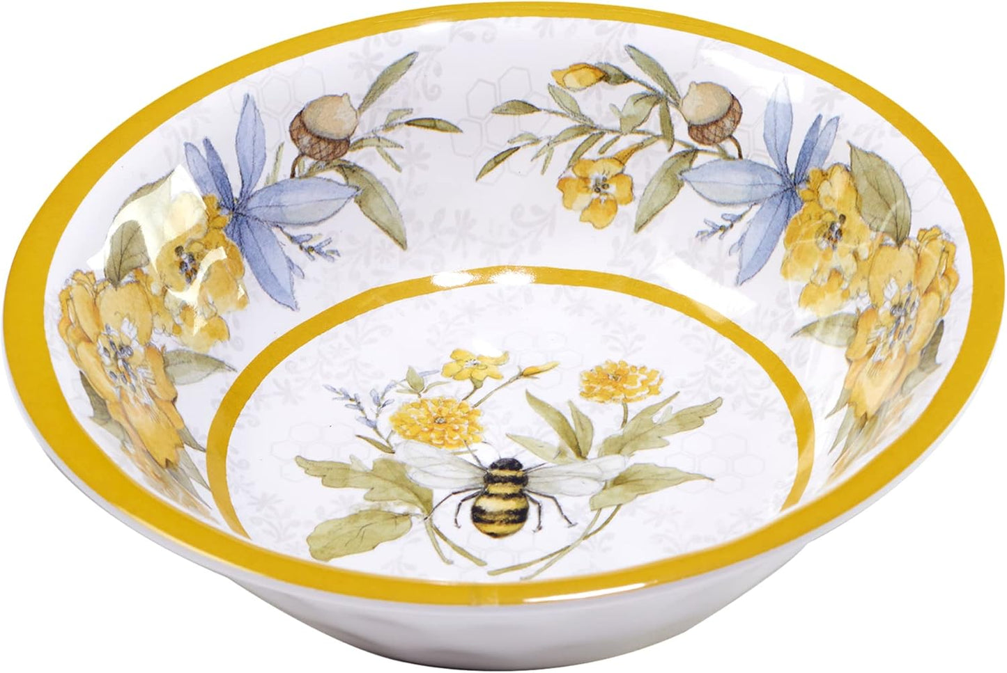 Certified International Bee Sweet 12-Piece Melamine Dinnerware Set, Service for 4, Bee & Floral Plates and Bowls, Durable Shatterproof Outdoor Tableware for Spring & Summer Entertaining