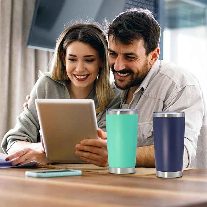20 oz Tumbler with lid Double Wall Vacuum Insulated Tumblers Stainless Steel Coffee Mug Travel Coffee Tumbler Powder Coated Tumbler Cup Keep Hot&Cold - (Light Blue 1 Pack)