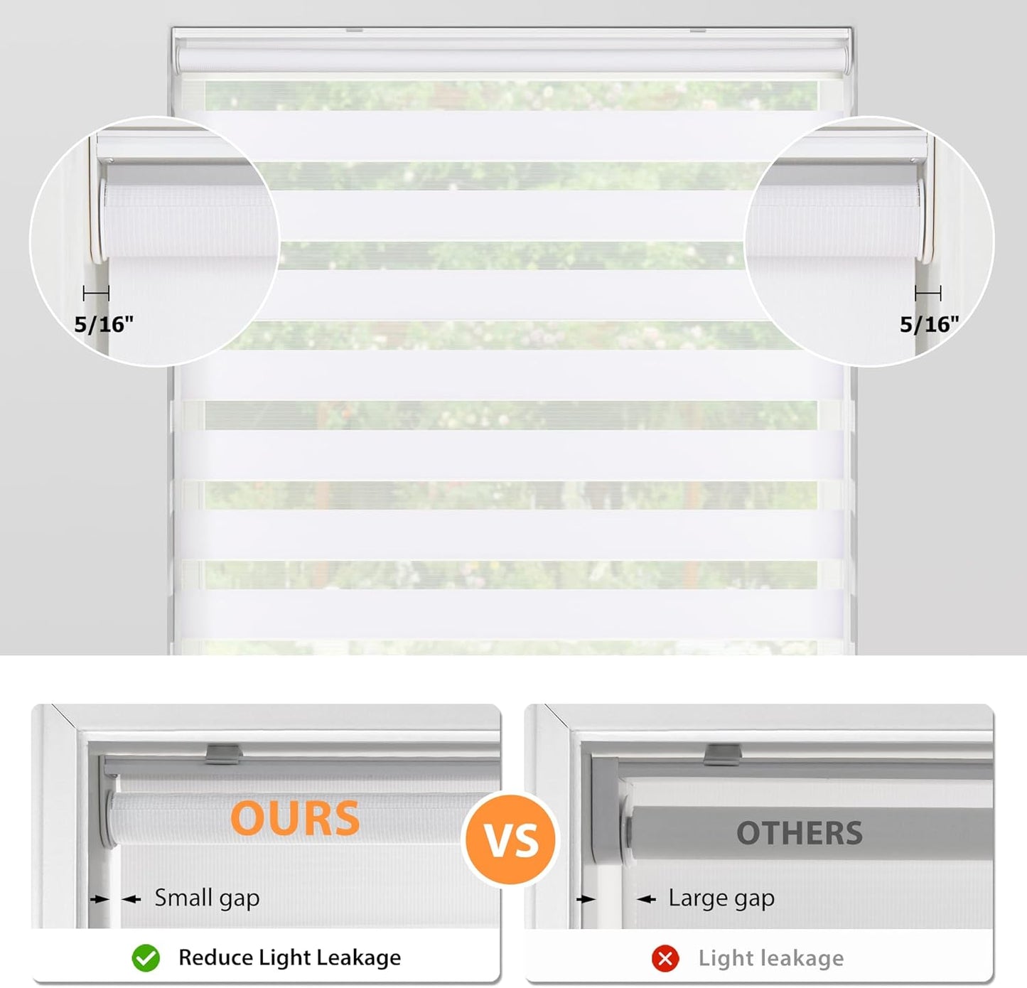 LazBlinds No Tools No Drill Cordless Zebra Blinds for Windows, Dual Layer Light Control for Day and Night, Light Filtering Privacy Roller Blinds and Shades for Home, 36" W x 48" H, White