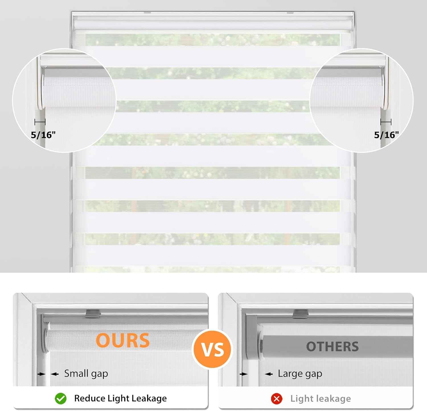 LazBlinds No Tools No Drill Cordless Zebra Blinds for Windows, Dual Layer Light Control for Day and Night, Light Filtering Privacy Roller Blinds and Shades for Home, 26" W x 72" H, White