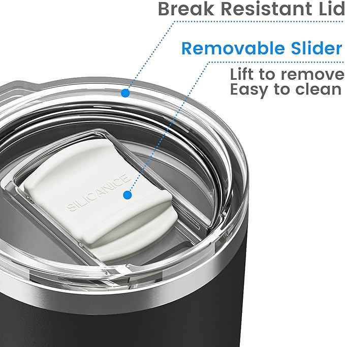 20oz Hygienic Stainless Steel Vacuum Insulated Tumbler w/ Easy-On/Easy-Off Lid - Removable slider, Double Wall 18/8 Travel Mug, BPA-Free, Fits Cup Holders, Premium Quality, Smart Value - Black
