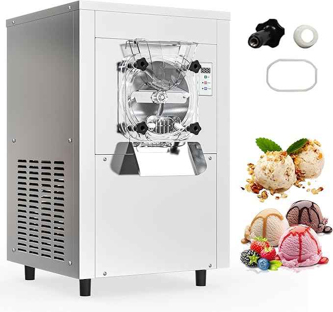 Commercial Hard Ice Cream Maker Machine 1600W 110V 4.7 to 5.7 Gallons Per Hour Gelato Ice Cream Machine with Auto Clean LED Panel Perfect for Snack Bar Restaurants