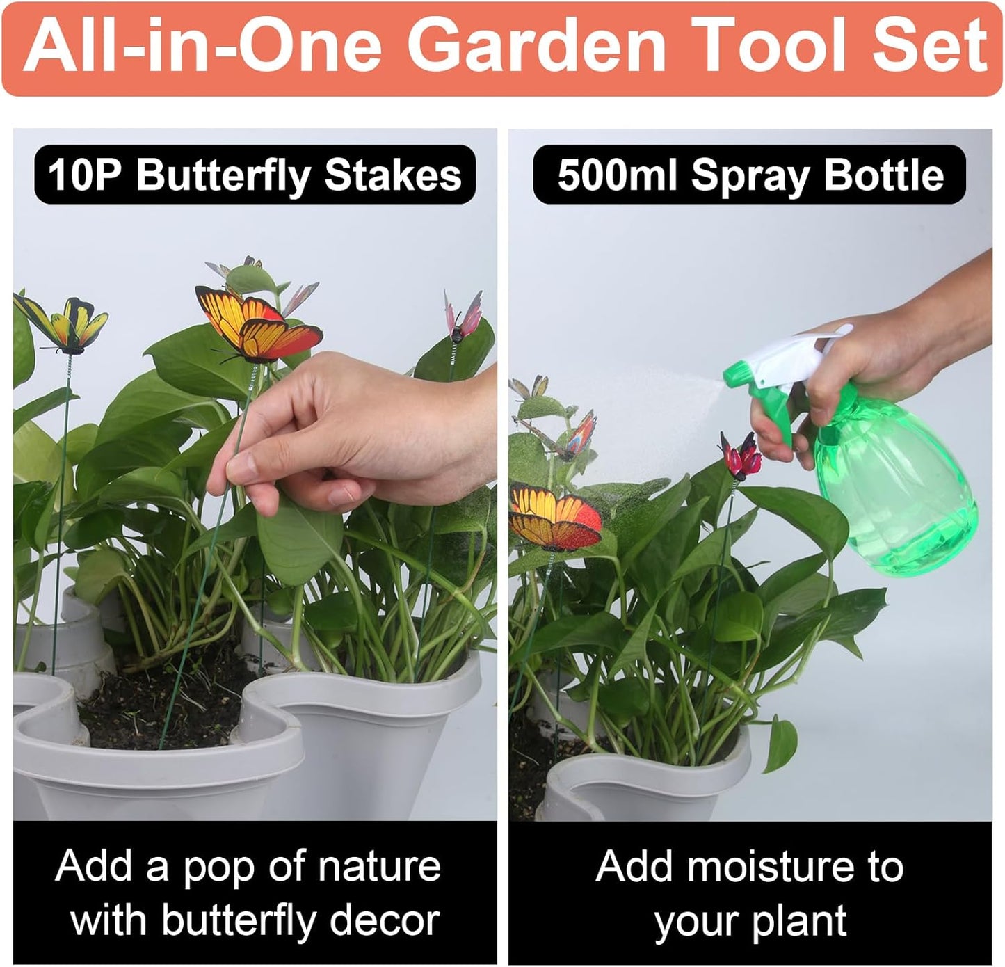 Vertical Planter, 5 Tier Stackable Strawberry Planter with Garden Tool Set, Movable Indoor/Outdoor Garden Herb Pot for Growing Vegetables and Succulents, Gray