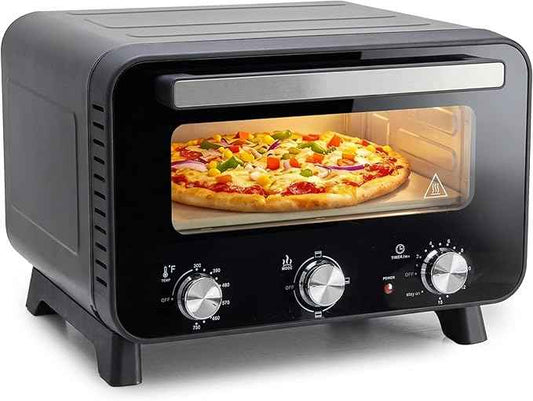 Simple Deluxe 1600W Indoor Electric Pizza Oven, 4 Cooking Modes for 12" Pizza, Fast Heating with Dual Independent Temp Control, Includes Pizza Stone & Spatula, Black