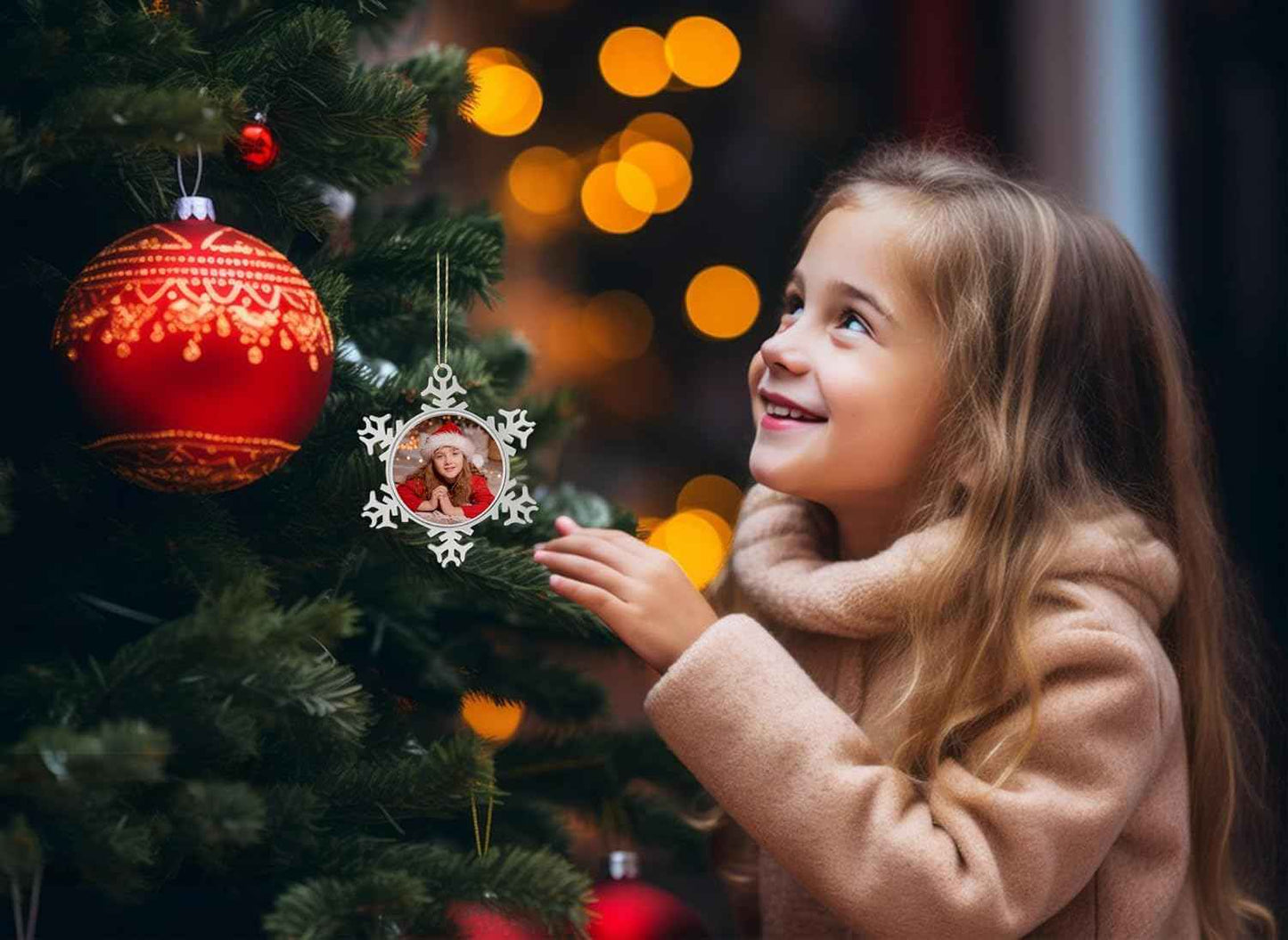JUESMOS Christmas Photo Ornament 2025 Snowflake Photo Frame Ornament for Christmas Tree Decorations Metal Xmas Picture Frame Ornaments for Xmas Home Decorations Keepsake Gifts