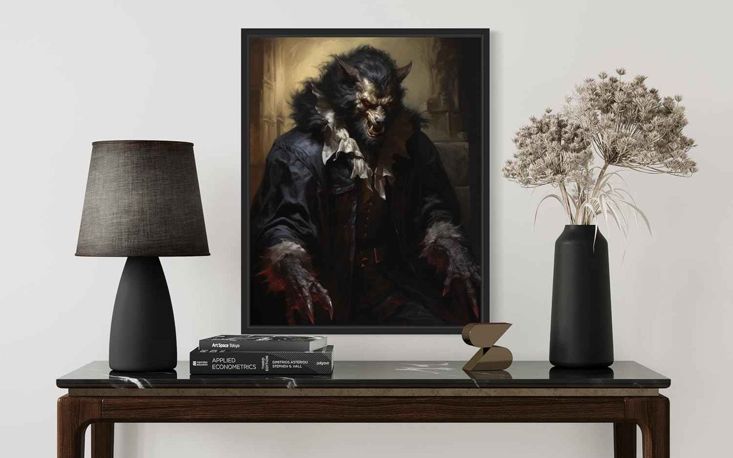 Werewolf Poster Art Print, Halloween Scary Vintage Wall Art Academia Spooky Painting Decoration for Horror Prints, Gothic Posters Bedroom Decor 91 (Werewolf, 8 x 10 inches, Black Frame)