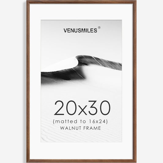 20x30 Poster Frame Natural Solid Walnut Photo Frames with 16x24 Removable Mat Wall Hanging Large Handcrafted Frame with HD Plexiglass Wall and Tabletop Display Large Picture Frame