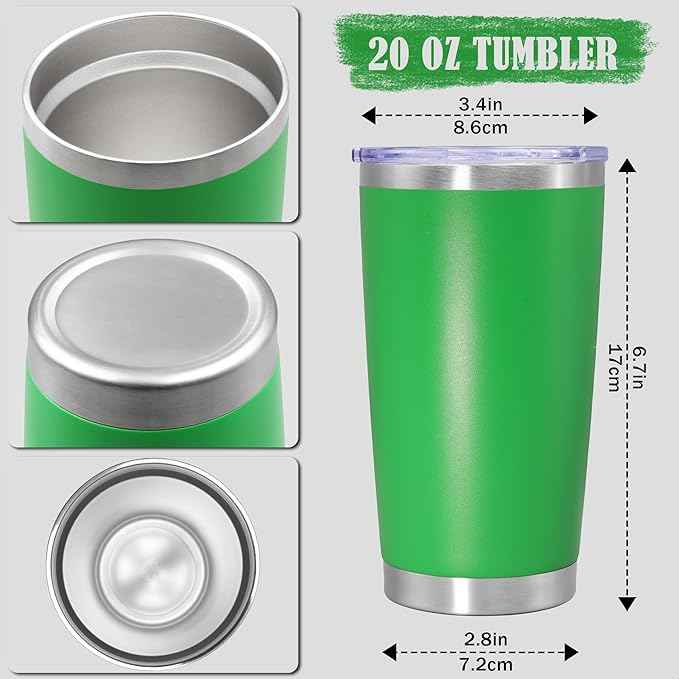 20 oz Tumbler Coffee Travel Tumblers Bulk with Lid Stainless Steel Double Wall Vacuum Insulated Mug Powder Coated Cups fit Car Cupholder for Hot and Cold - Green, 4Pack