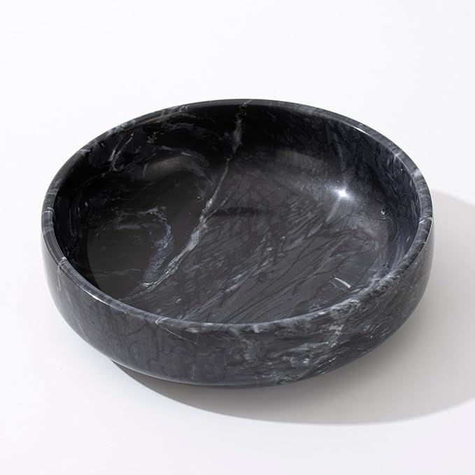 6.7" Large Decorative Bowl, Natural Marble Decorative Bowls for Home Decor, Key Bowl, Candy Bowl, Smudge Bowl, Coffee Tables Centerpiece (Natural Black)