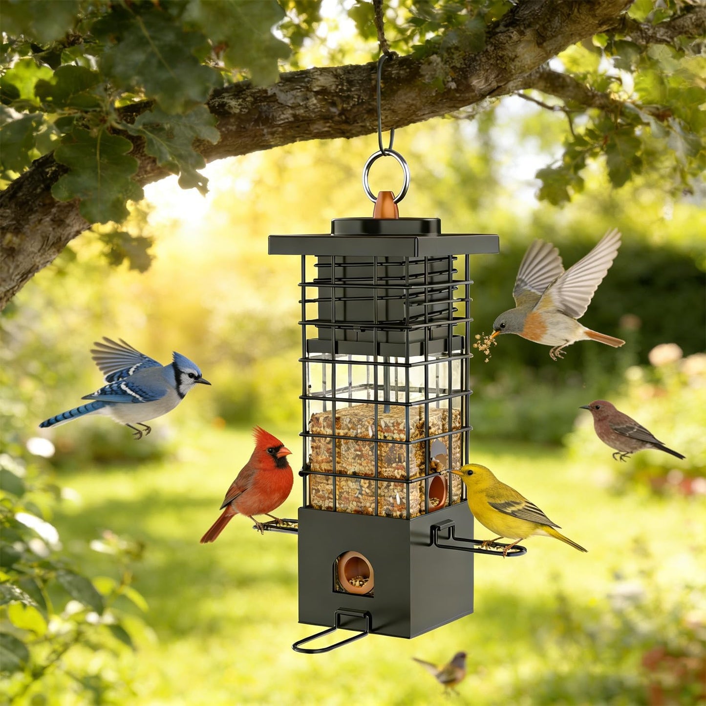 KRUOO Heavy Duty Metal Squirrel Proof Bird Feeder, 2.5LB Large Capacity, Weather Resistant, Easy Refill & Clean, Hanging Wild Bird Feeder