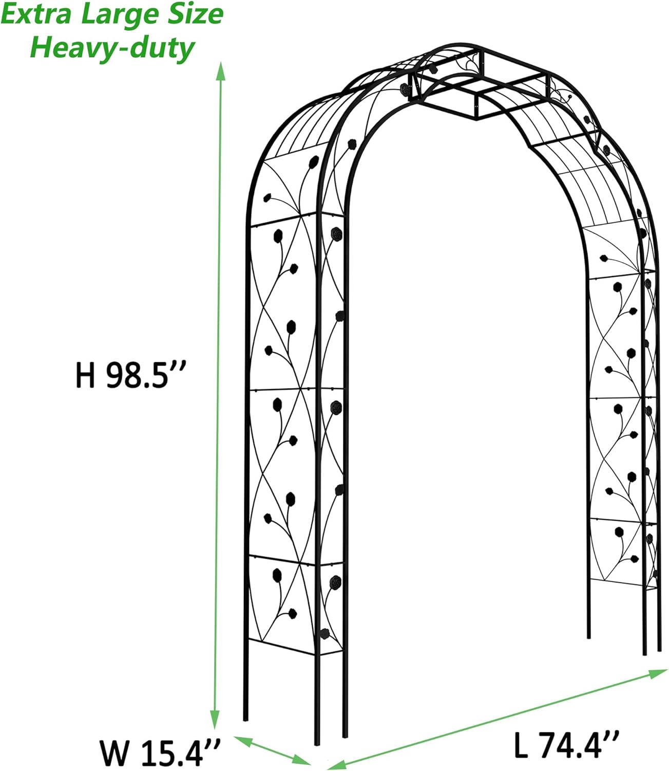 Metal Garden Arch 98.4" H Garden Arbor Trellis for Outdoor Climbing Plants Support Rose Lawn Tall Large Wedding Archway (Black, XL)