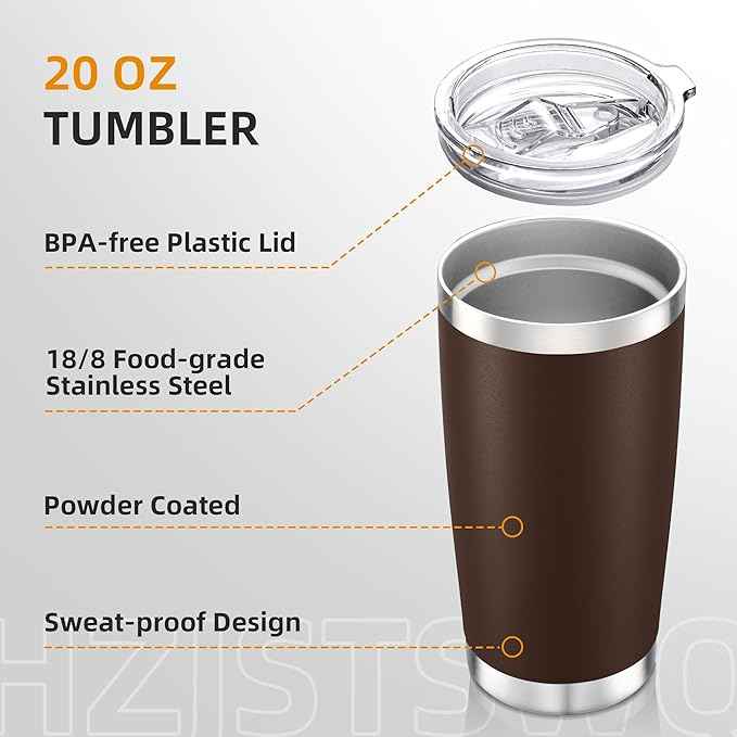 20 oz Tumbler with Lid Stainless Steel Insulated Tumblers Double Wall Vacuum Coffee Mug Powder Coated Tumbler Cups for Cold and Hot Drinks, Coffee, 1 pack
