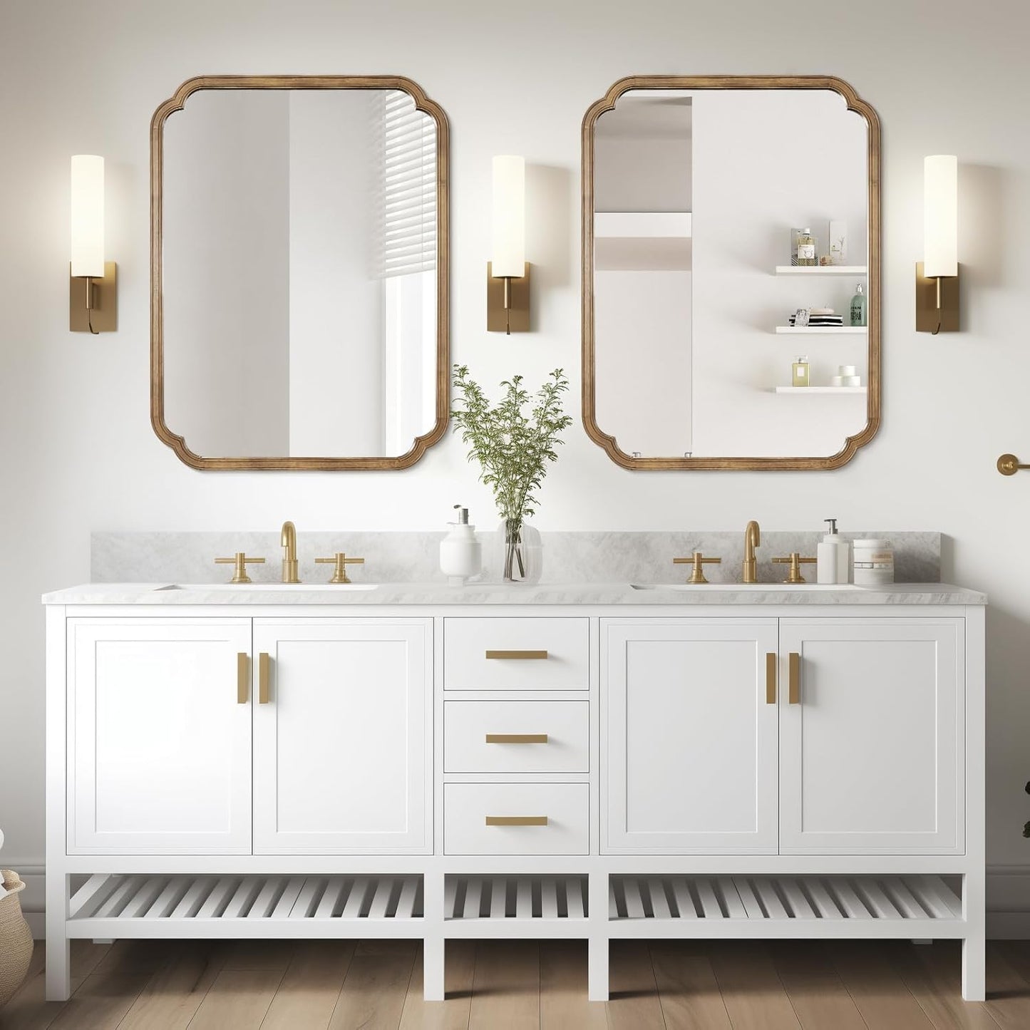 WallBeyond 30" x 40" Rounded Corner Arch Wall Mirror with Wood Frame for Entryway, Living Room or Bedroom Home Decor - Light Woodgrain, Honey-Colored