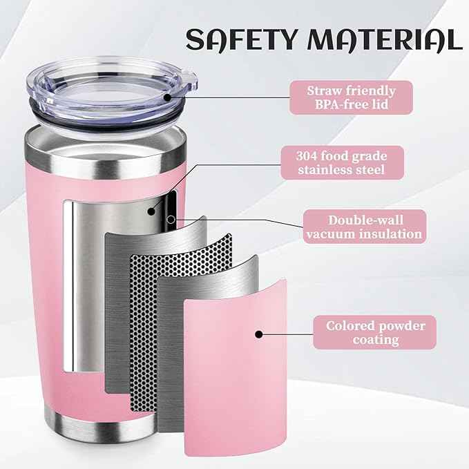 StarSpeed 20oz Tumbler Bulk with Lid, Stainless Steel Insulated Tumblers Double Wall Vacuum Insulated Travel Mug, Powder Coated Coffee Cups for Hot and Cold Drinks(Lght Pink,6)